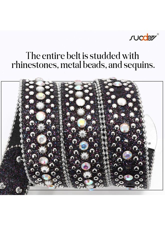 Suosdey Rhinestone Belt for Men Women Western Cowboy Cowgirl Bling Studded Leather Belt for Jeans Pants, 01-black, S: fits waist 28"-33" - Image 4