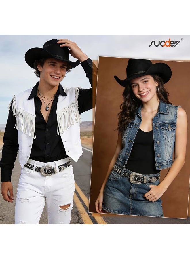 Suosdey Rhinestone Belt for Men Women Western Cowboy Cowgirl Bling Studded Leather Belt for Jeans Pants, 01-black, S: fits waist 28"-33" - Image 2