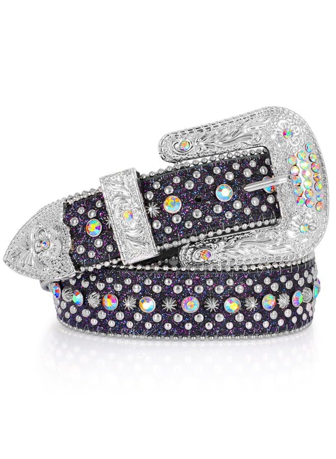 Suosdey Rhinestone Belt for Men Women Western Cowboy Cowgirl Bling Studded Leather Belt for Jeans Pants, 01-black, S: fits waist 28"-33" - Image 1