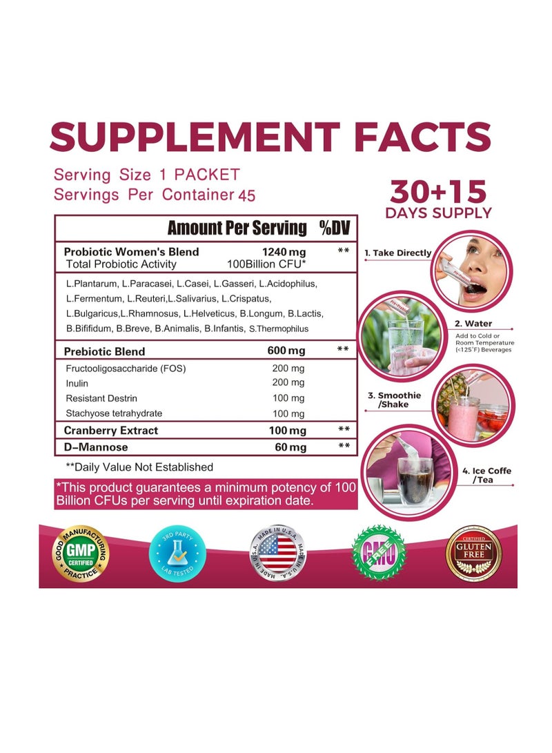 ZEBORA Prebiotics & Probiotics 19 strains 100 billion women's daily care 45 Packets - Image 2