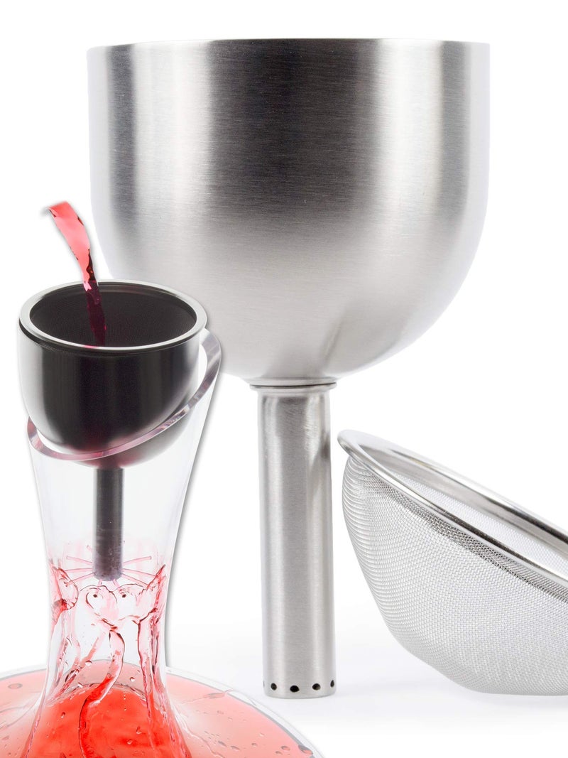 Plaisir de la Cave 3in1 Steel Funnel with Strainer (Wine Shower + Aerator + Filter) - Improves Wine & Clears Residues - Image 1