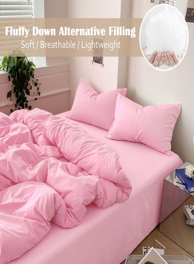 Nanko Queen Size Comforter Set Pink, All Season Soft Reversible Down Alternative Quilted Duvet Insert, Thin Lightweight Bed Bedding Sets in a Bag, Modern Style for Women Girl Teen,88 x 90 inch Plush - Image 2