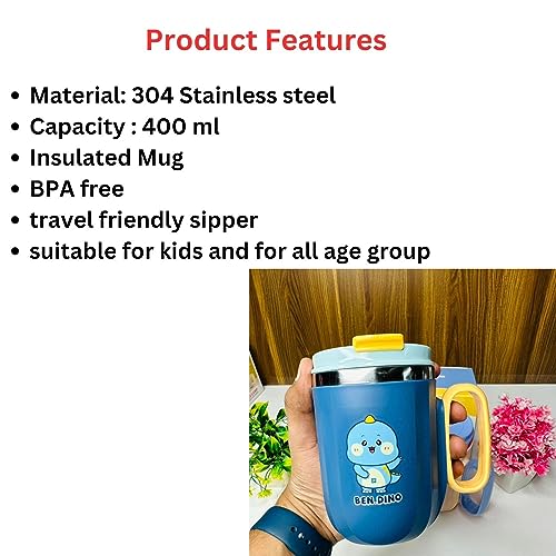 ARTLABEL 304 Stainless Steel Tea,Coffee, Milk Mug with Handle and Lid for Kids & Adults-Birthday Return Gifts for Kids–400 ML (Blue) - Image 4