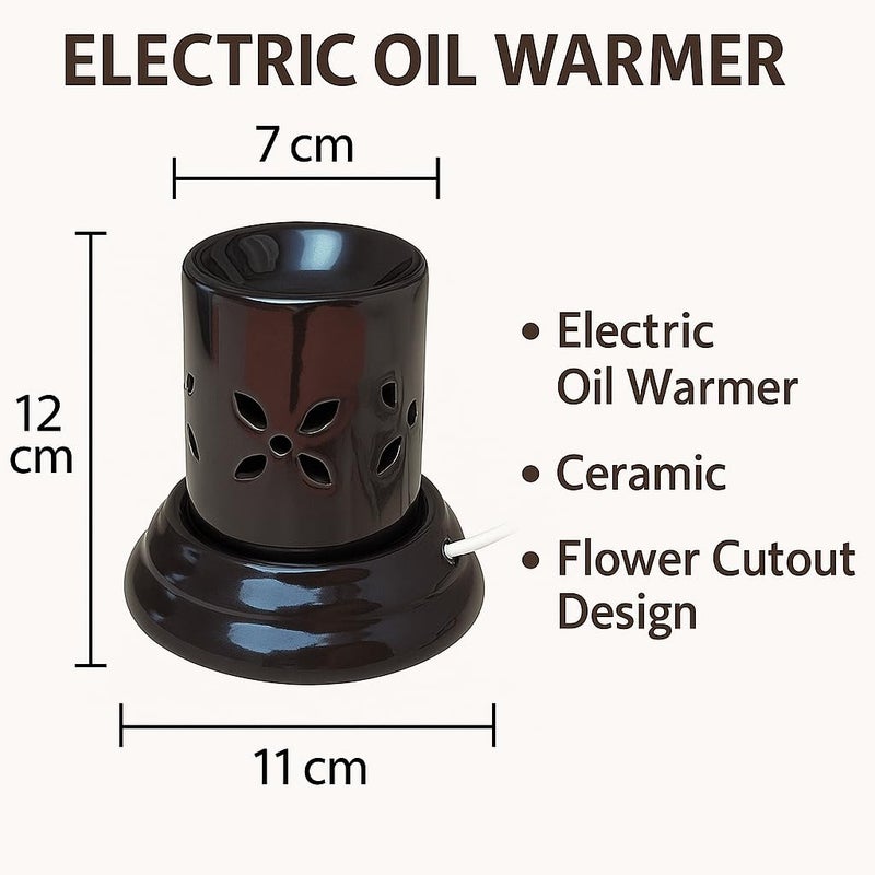pure source (India) موقد عطر كهربائي صغير من السيراميك مع 10 مل من زيت اللافندر العطري - موزع عطر زخرفي للمنزل والمكتب والسبا (أسود) - Image 3