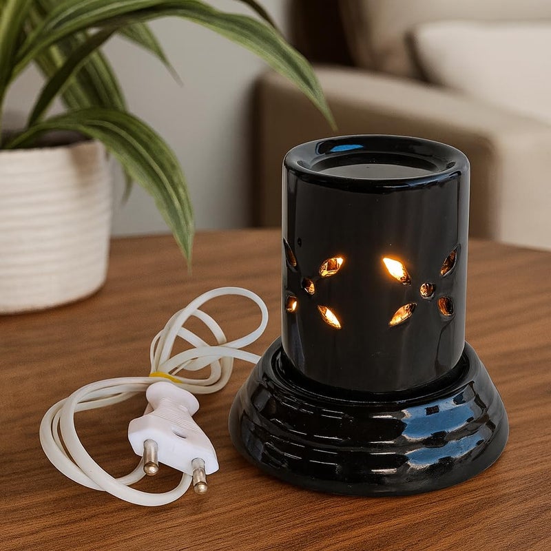 pure source (India) موقد عطر كهربائي صغير من السيراميك مع 10 مل من زيت اللافندر العطري - موزع عطر زخرفي للمنزل والمكتب والسبا (أسود) - Image 1