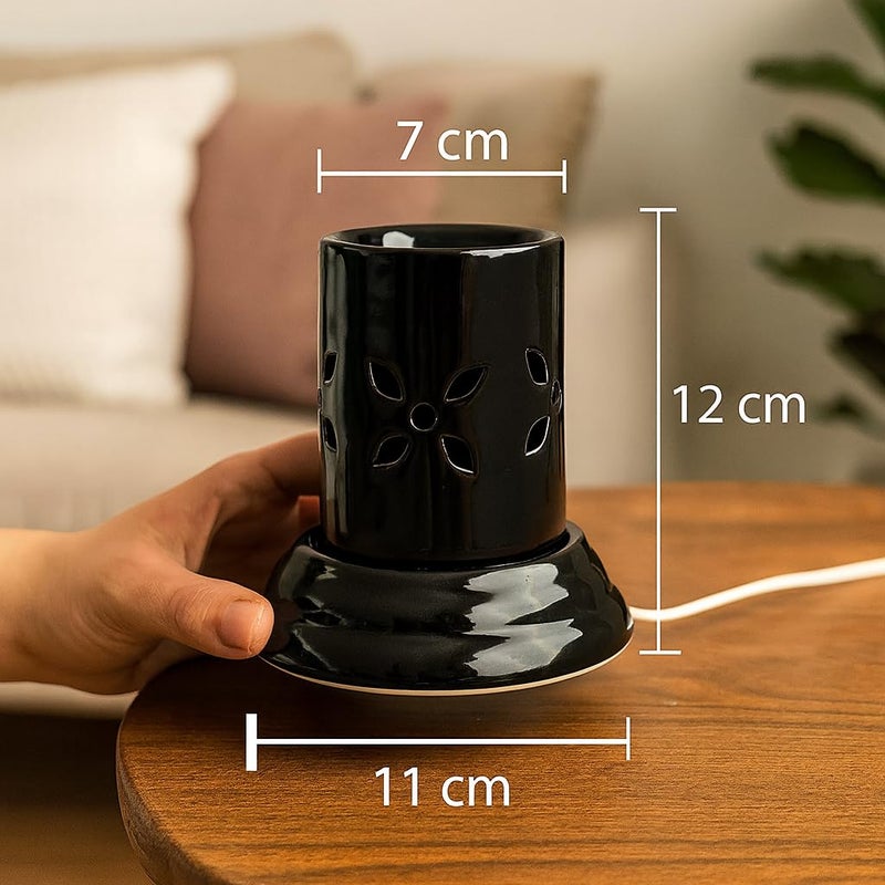 pure source (India) موقد عطر كهربائي صغير من السيراميك مع 10 مل من زيت اللافندر العطري - موزع عطر زخرفي للمنزل والمكتب والسبا (أسود) - Image 5