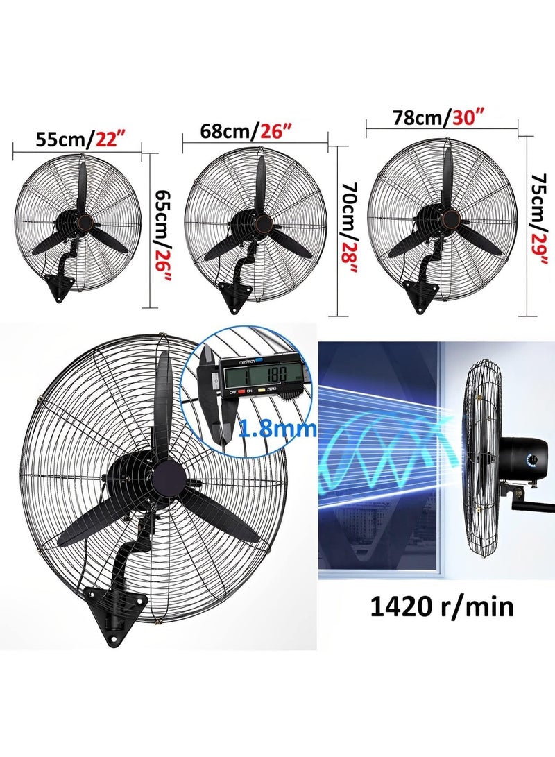 BURAQ 30" Industrial Wall Mounted Fan – High Velocity Commercial Fan with 3 Speed Settings, 120° Oscillation, Adjustable Tilt & Aluminum Blades for Warehouse, Restaurant & Home Use - Image 4