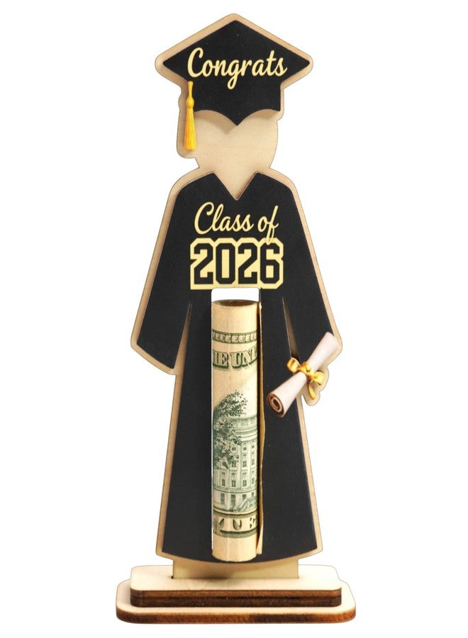 KATINAT Graduation Money Holder 2026, Class of 2026 Cash Gift Holder, Black Wooden Graduation Gift Card Holder with Stand, Congrats Grad Money Holder for High School College Graduation Decorations - Image 1