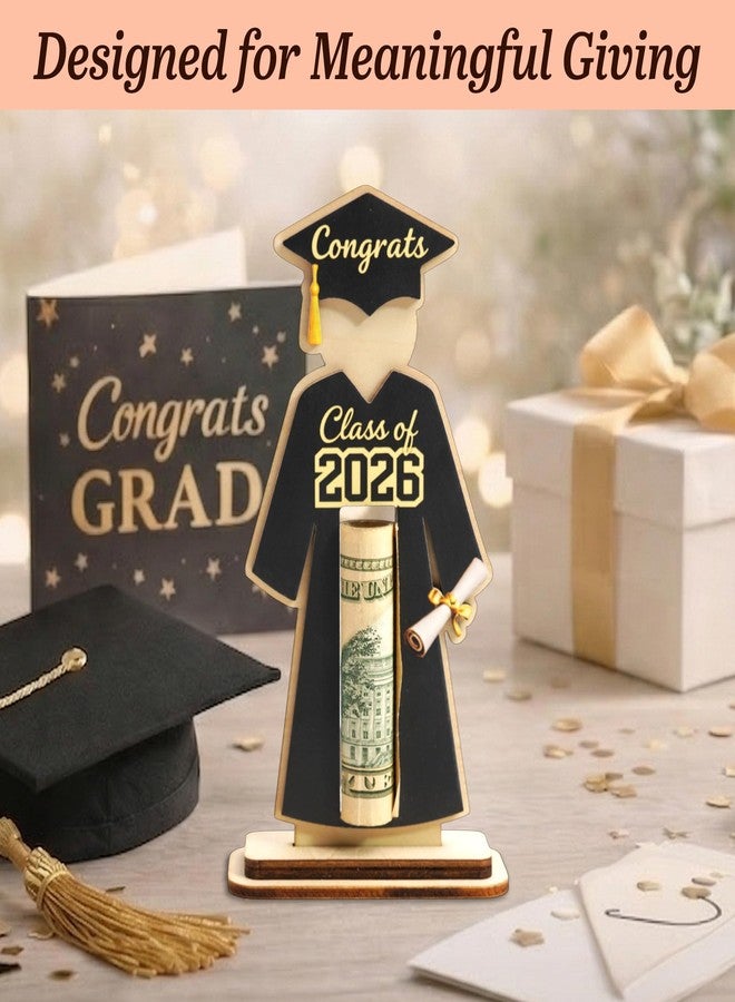 KATINAT Graduation Money Holder 2026, Class of 2026 Cash Gift Holder, Black Wooden Graduation Gift Card Holder with Stand, Congrats Grad Money Holder for High School College Graduation Decorations - Image 4