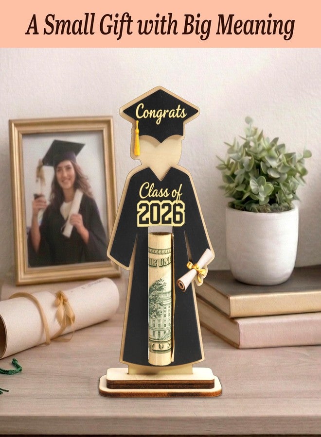 KATINAT Graduation Money Holder 2026, Class of 2026 Cash Gift Holder, Black Wooden Graduation Gift Card Holder with Stand, Congrats Grad Money Holder for High School College Graduation Decorations - Image 3