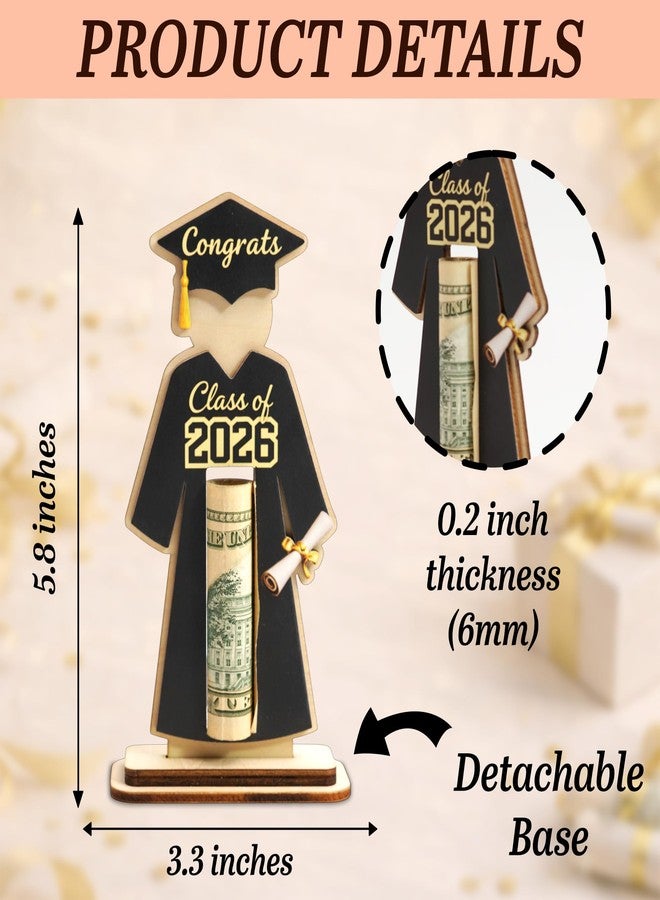 KATINAT Graduation Money Holder 2026, Class of 2026 Cash Gift Holder, Black Wooden Graduation Gift Card Holder with Stand, Congrats Grad Money Holder for High School College Graduation Decorations - Image 2