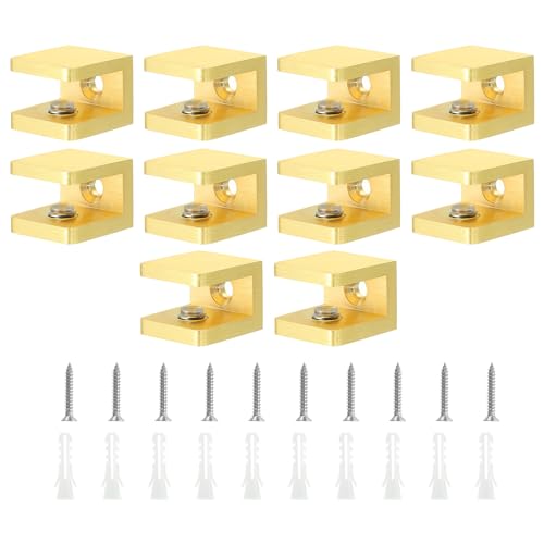 Uxcell Brass Glass Shelf Clamp 10Pcs Adjustable Bracket Support Holder for 810mm Thick Glass Gold - Image 1