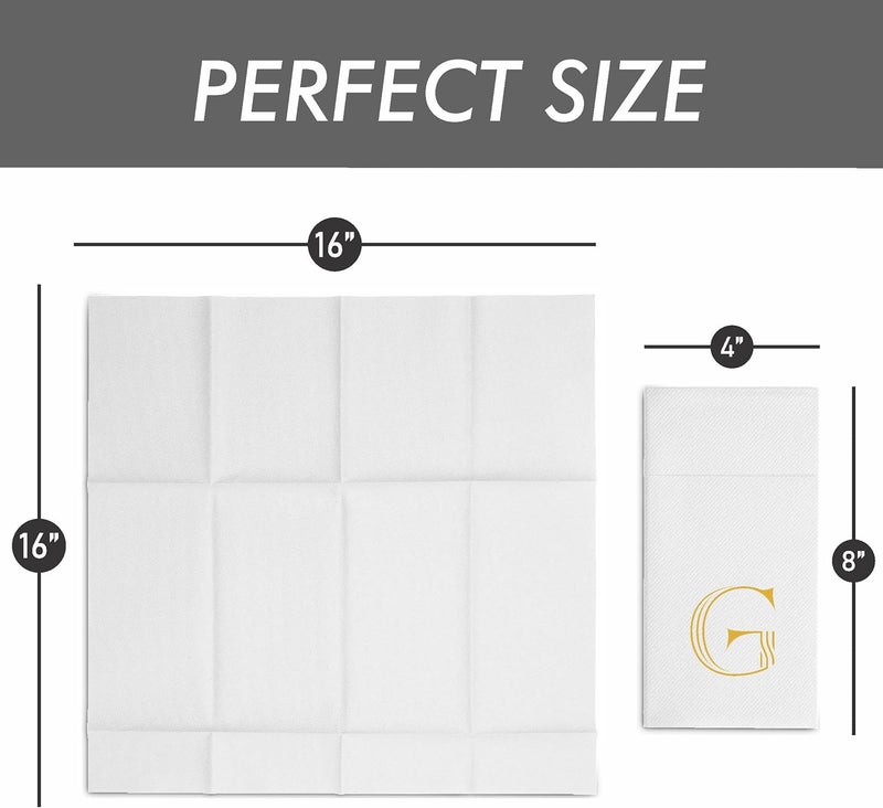 BloominGoods 50Pack Monogrammed Napkins With Pocket For Flatware 16 x 16 Gold Foil Letter B Disposable LinenFeel Napkins Prefolded Silverware Pocket Napkins For wedding Party Or Baby Shower - Image 3