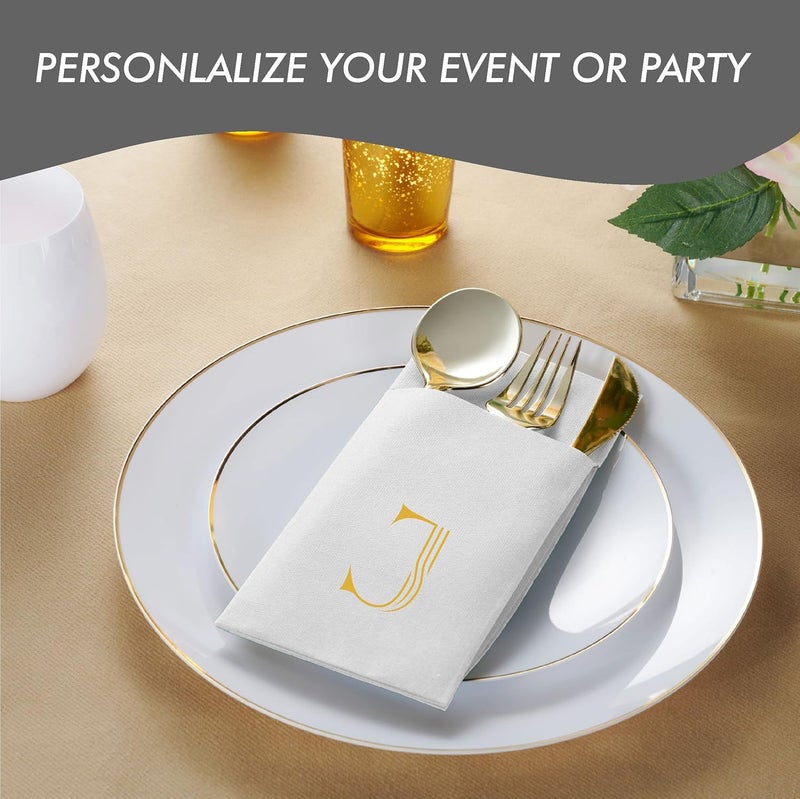 BloominGoods 50Pack Monogrammed Napkins With Pocket For Flatware 16 x 16 Gold Foil Letter B Disposable LinenFeel Napkins Prefolded Silverware Pocket Napkins For wedding Party Or Baby Shower - Image 2