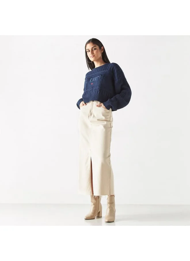 Lee Cooper Lee Cooper Embroidered Cable Knit Sweater