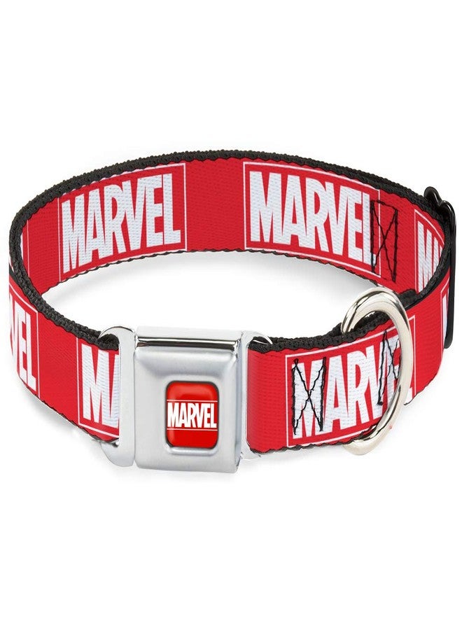 Buckle Down Buckle-Down Dog Collar Seatbelt Buckle Marvel Red Brick Logo Red White, Multi Color, 1.5" Wide - Fits 13-18" Neck - Small, DC-SB-AVE-WMC187-1.5-S - Image 1