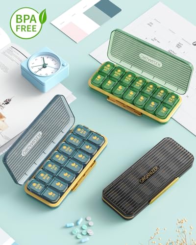Acedada Pill Organizer 2 Times A Day, 7 Day Am Pm Pill Box - Acedada Weekly Pill Organizer with Separate Container, Portable Daily Medicine Planner Dispenser Case for Vitamin, Fish Oils, Supplements, Green - Image 2