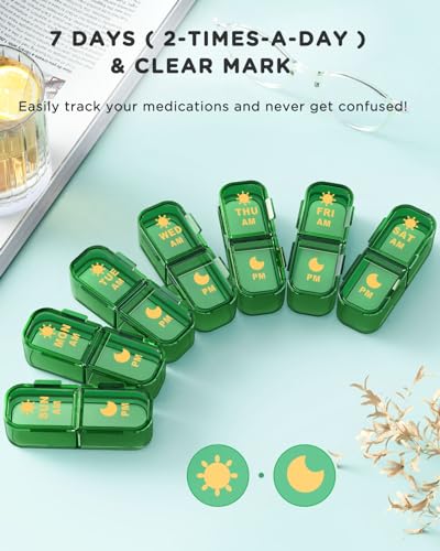 Acedada Pill Organizer 2 Times A Day, 7 Day Am Pm Pill Box - Acedada Weekly Pill Organizer with Separate Container, Portable Daily Medicine Planner Dispenser Case for Vitamin, Fish Oils, Supplements, Green - Image 3