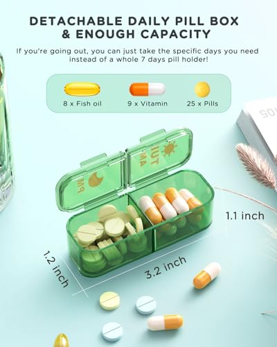 Acedada Pill Organizer 2 Times A Day, 7 Day Am Pm Pill Box - Acedada Weekly Pill Organizer with Separate Container, Portable Daily Medicine Planner Dispenser Case for Vitamin, Fish Oils, Supplements, Green - Image 4