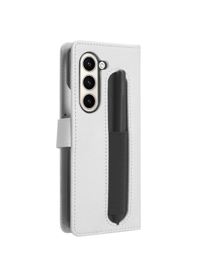اس-توب جراب لهاتف Samsung Galaxy Fold5 مصنوع من الجلد بتصميم ماسي مع فتحة قلم - Image 3
