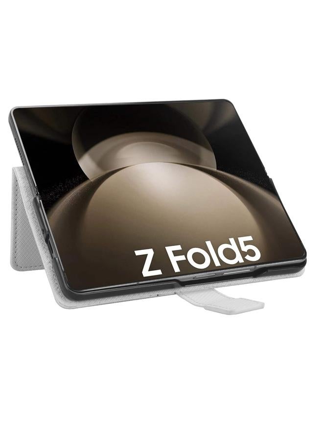 اس-توب جراب لهاتف Samsung Galaxy Fold5 مصنوع من الجلد بتصميم ماسي مع فتحة قلم - Image 5