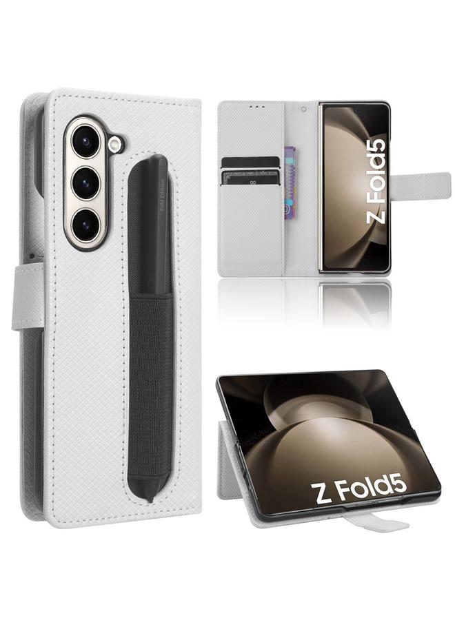 اس-توب جراب لهاتف Samsung Galaxy Fold5 مصنوع من الجلد بتصميم ماسي مع فتحة قلم - Image 1