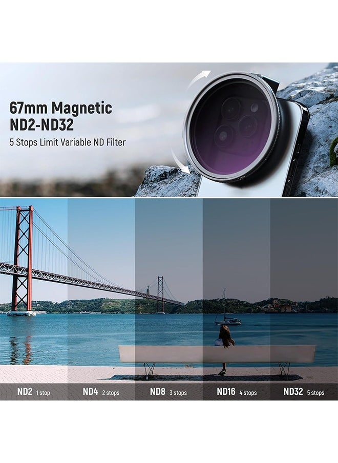 Neewer NEEWER 67mm Clip On Variable ND2-ND32 Phone Lens Filter Kit, Phone Clip with Magnetic Adapter Ring/Cold Shoe/Locking Knob, HD Magnetic ND Filter for iPhone 15 Pro Max 14 13 Galaxy S22 S23 S24 Ultra  - Image 3