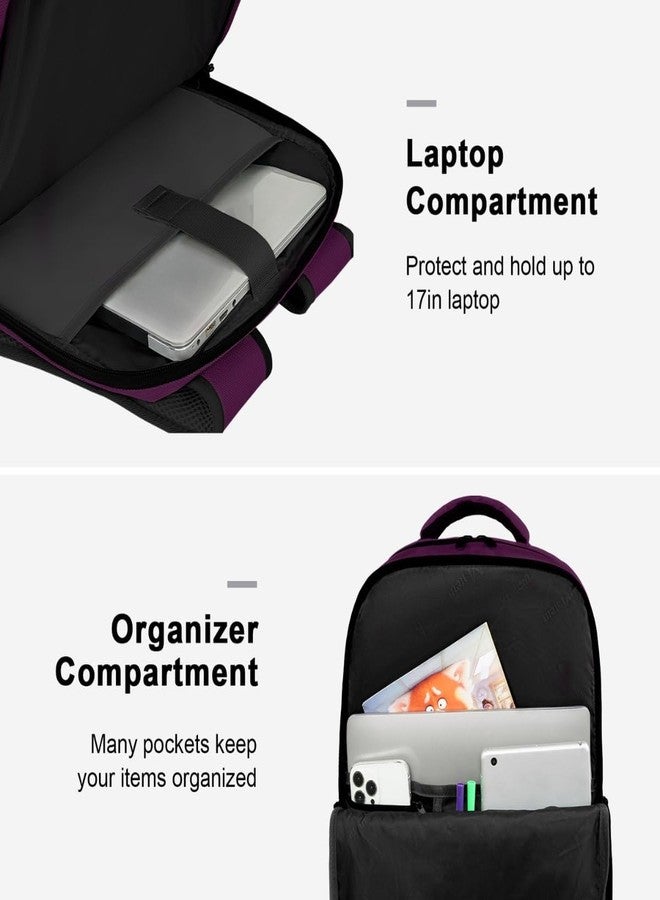MATEIN Travel Backpack for Women, Extra Large 40L Carry on Backpack with USB Charge Port, Water Resistant College Bag Computer Bag Gifts for Women & Men Fits 17.3 Inch Laptop, Purple - Image 5