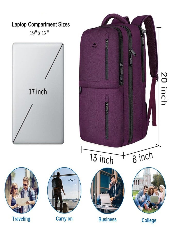 MATEIN Travel Backpack for Women, Extra Large 40L Carry on Backpack with USB Charge Port, Water Resistant College Bag Computer Bag Gifts for Women & Men Fits 17.3 Inch Laptop, Purple - Image 3