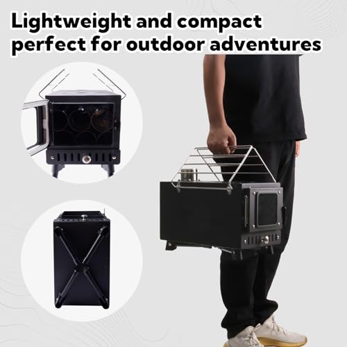 Huskfirm Wood Burning Stove,Tent Stove for Heating,Folding Portable Wood Stove for Tent,Cooking,Courtyard,Camping Stove include Chimney Pipes and Spark Arrestor, Black-LOGO - Image 5