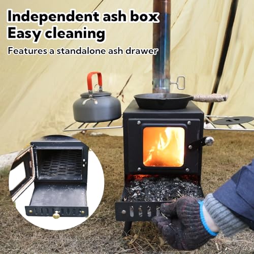 Huskfirm Wood Burning Stove,Tent Stove for Heating,Folding Portable Wood Stove for Tent,Cooking,Courtyard,Camping Stove include Chimney Pipes and Spark Arrestor, Black-LOGO - Image 4