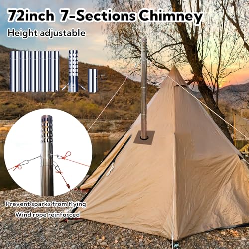 Huskfirm Wood Burning Stove,Tent Stove for Heating,Folding Portable Wood Stove for Tent,Cooking,Courtyard,Camping Stove include Chimney Pipes and Spark Arrestor, Black-LOGO - Image 2