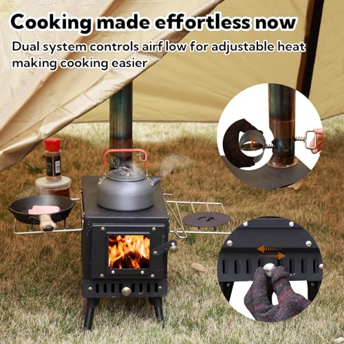 Huskfirm Wood Burning Stove,Tent Stove for Heating,Folding Portable Wood Stove for Tent,Cooking,Courtyard,Camping Stove include Chimney Pipes and Spark Arrestor, Black-LOGO - Image 3