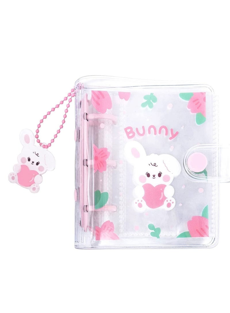 Captaintech 20 Sheets 40 Pockets 3 Inch Mini Photo Album In Loose Leaf Refillable 3-Rings Transparent Photocard Binder Kpop Holder Book With Cute Pendant For Picture Cards Storage Pink Rabbit - Image 1
