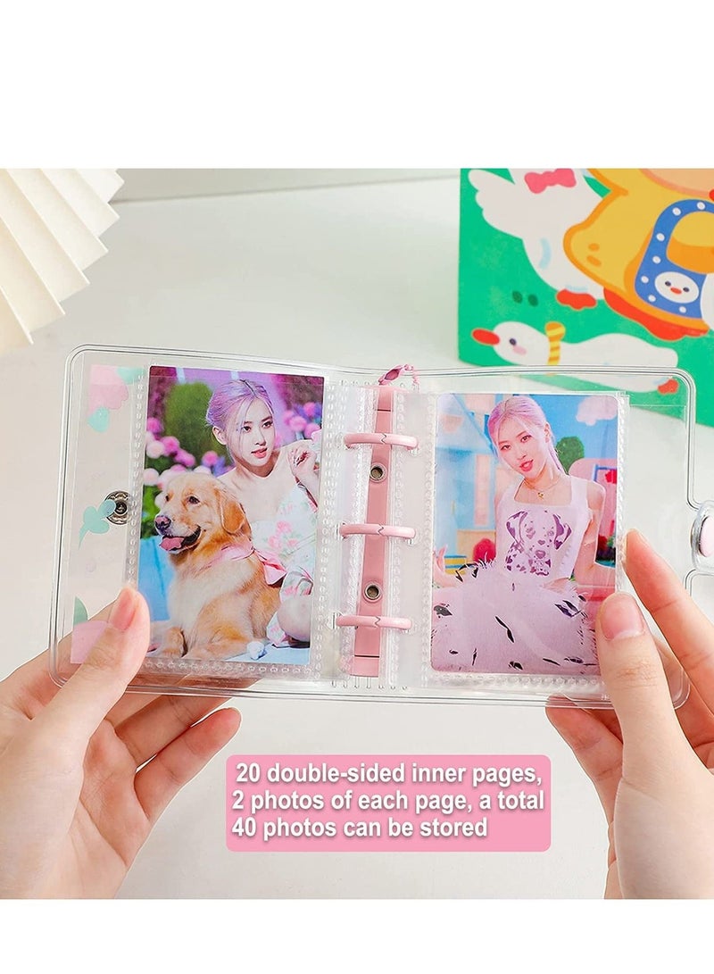 Captaintech 20 Sheets 40 Pockets 3 Inch Mini Photo Album In Loose Leaf Refillable 3-Rings Transparent Photocard Binder Kpop Holder Book With Cute Pendant For Picture Cards Storage Pink Rabbit - Image 2