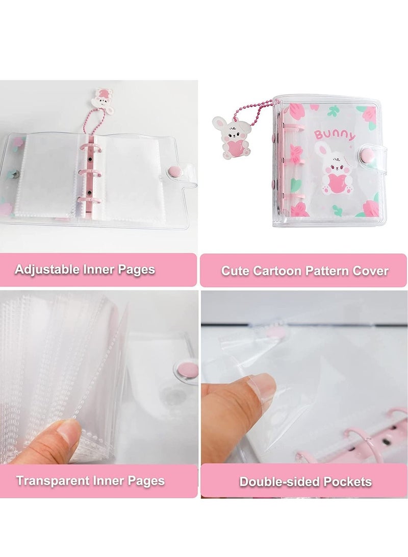Captaintech 20 Sheets 40 Pockets 3 Inch Mini Photo Album In Loose Leaf Refillable 3-Rings Transparent Photocard Binder Kpop Holder Book With Cute Pendant For Picture Cards Storage Pink Rabbit - Image 4