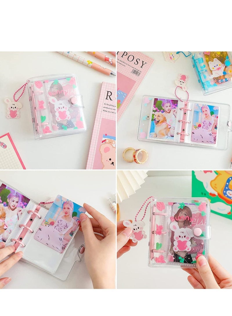 Captaintech 20 Sheets 40 Pockets 3 Inch Mini Photo Album In Loose Leaf Refillable 3-Rings Transparent Photocard Binder Kpop Holder Book With Cute Pendant For Picture Cards Storage Pink Rabbit - Image 5