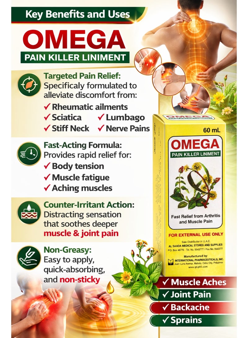 أوميغا مسكن آلام موضعي 60 مل عبوة مزدوجة 2 × 60 مل لتخفيف آلام العضلات والمفاصل - Image 3