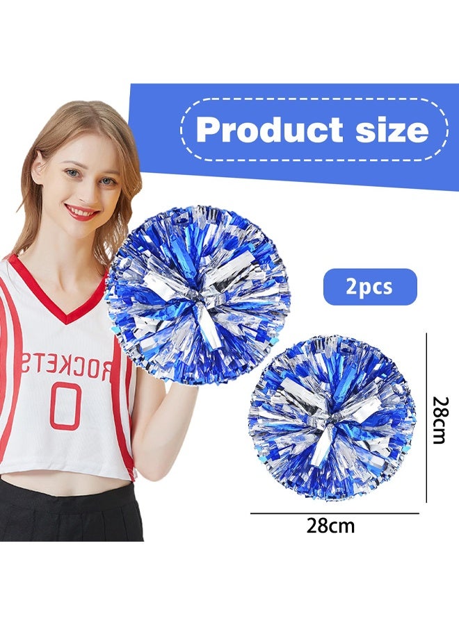 2 Pieces Metal Foil Cheer Ball Set, Cheerleading Pom Poms with Finger Friendly Ring, Bright Metallic, Cheerleader Pompoms, Suitable for Stage Performances, Cheerleading, Dance - Image 2
