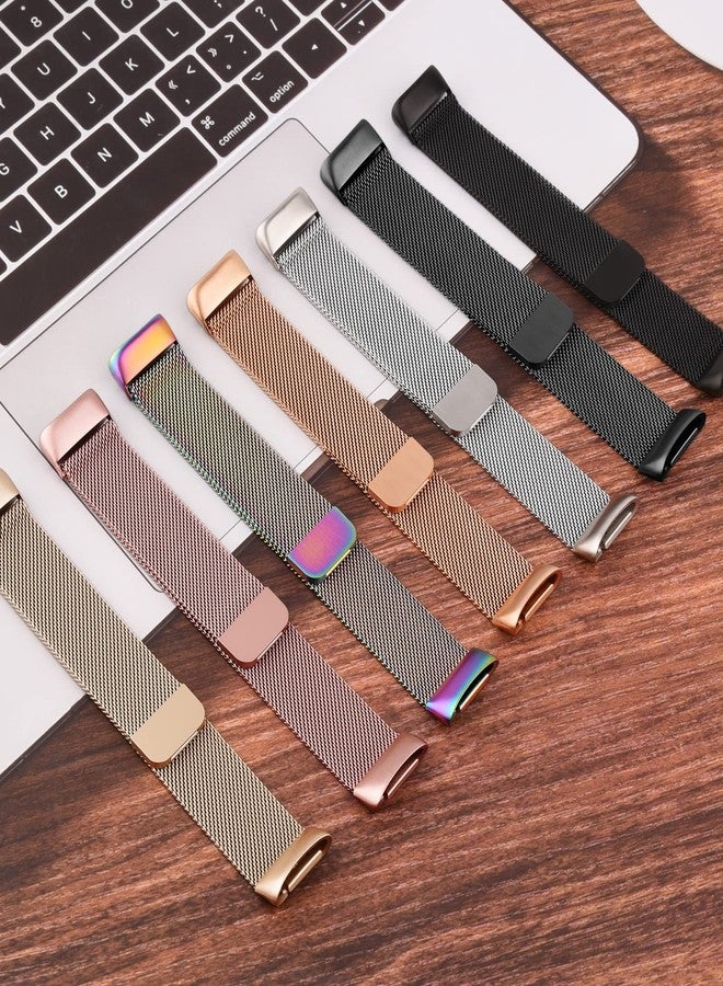 Mugust Metal Bands for Fitbit Charge 6, Adjustable Stainless Steel Magnetic Lock Breathable Mesh Wristband Strap (Champagne) - Image 4