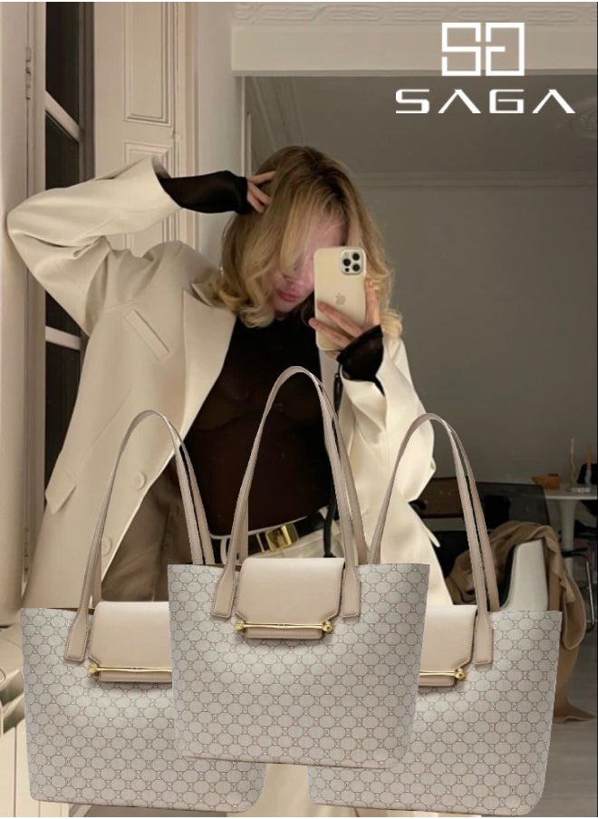SAGA 3 pieces calm beige bag with a luxurious crescent design  - Image 1