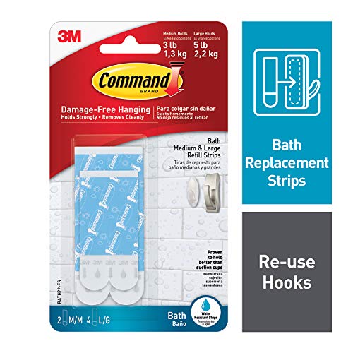 Command Medium & Large Water-Resistant Adhesive Refill Strips, Re-Hang Medium & Large Bath Hooks or Caddies, 6 packs (12 Medium Strips and 24 Large Strips total), BATH22-ES - Image 1