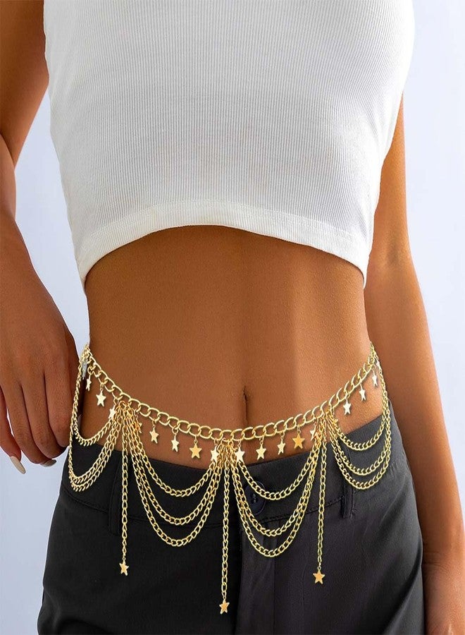 Aiosy Star Waist Chain Gold Body Chain Layered Tassel Belly Chains Summer Beach Body Jewelry for Women - Image 4