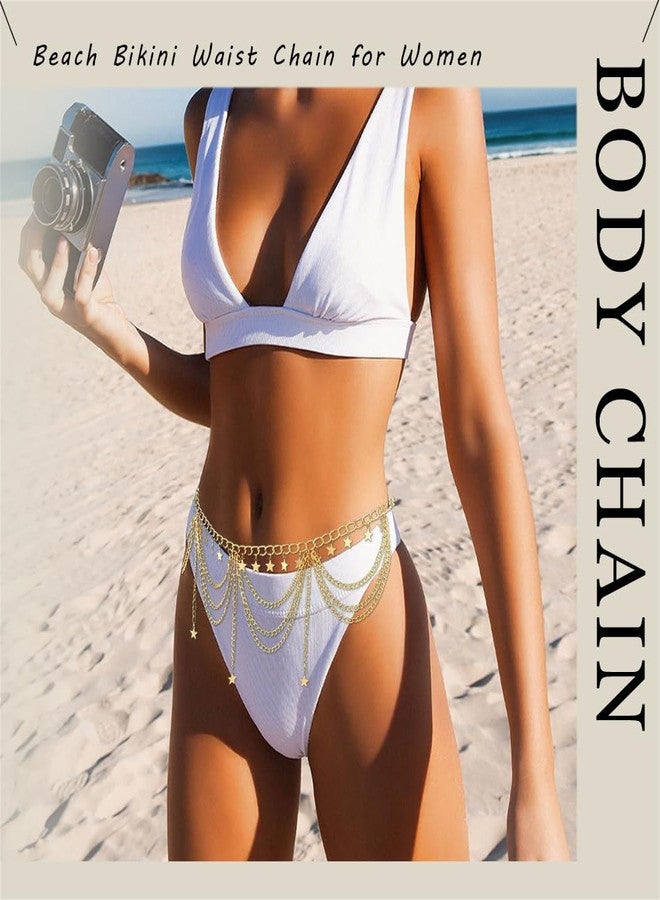 Aiosy Star Waist Chain Gold Body Chain Layered Tassel Belly Chains Summer Beach Body Jewelry for Women - Image 2