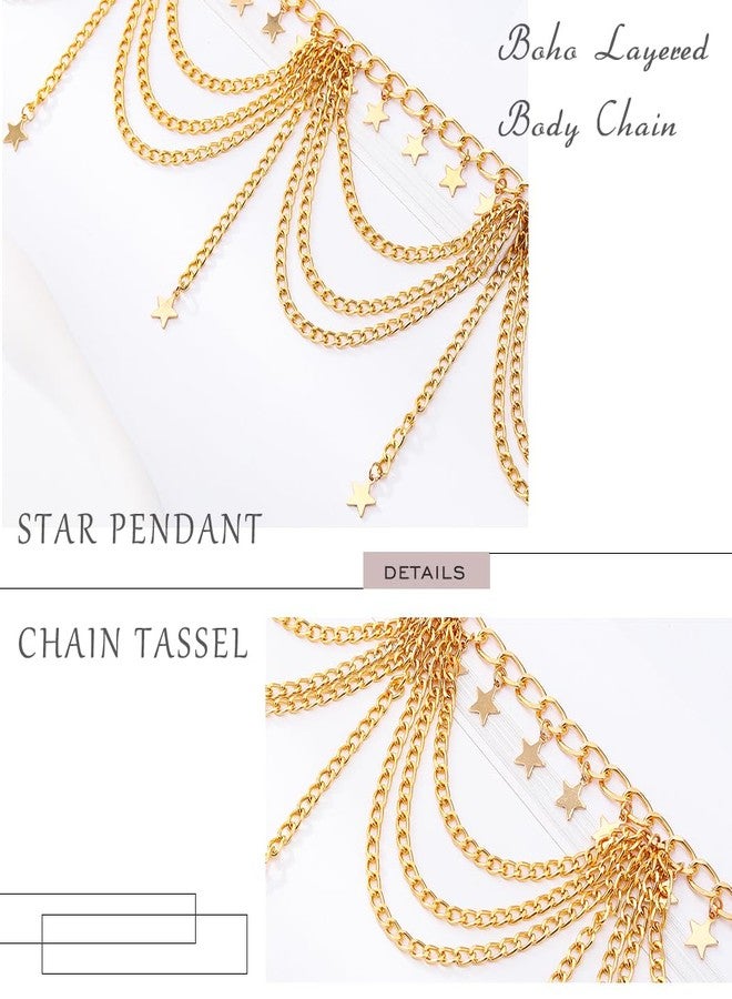Aiosy Star Waist Chain Gold Body Chain Layered Tassel Belly Chains Summer Beach Body Jewelry for Women - Image 3