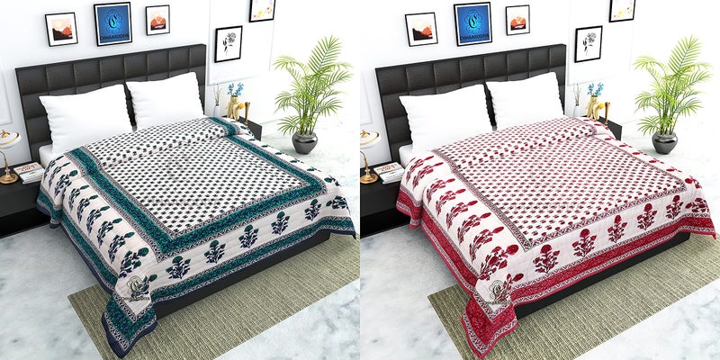 LILFLY 400 TC Pure Cotton Jaipuri Light Weight Traditional Rajasthani Print Single Bed Quilt/Razai/Rajai (Design 1, Single Bed -Set of 2 Combo Set) - Image 1