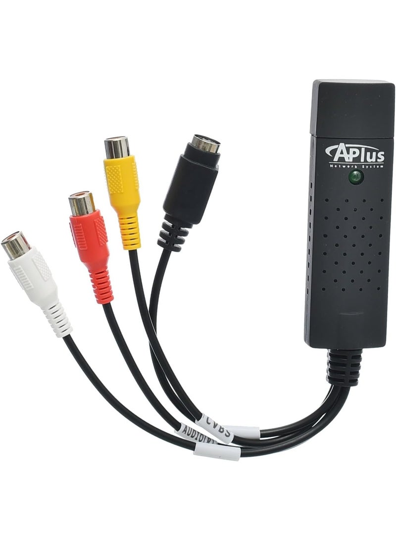 ابلس محول التقاط الفيديو AB-119E (USB 2.0) مع دعم الصوت، لتحويل أشرطة VHS إلى صيغة رقمية؛ بطاقة التقاط (RCA AV إلى USB) متوافقة مع كاميرات الفيديو، وأجهزة VCR، ومشغلات DVD، وأجهزة التلفاز (TV Box)، وتسجيل الفيديو التناظري؛ تدعم دقة 1080P Full HD لأجهزة الكمبيوتر المكتبية والمحمولة التي تعمل بنظام Windows. - Image 1