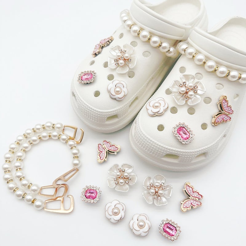 Pearl Chain Pink Butterfly [10 Pieces with Buckles #No Shoes Included]