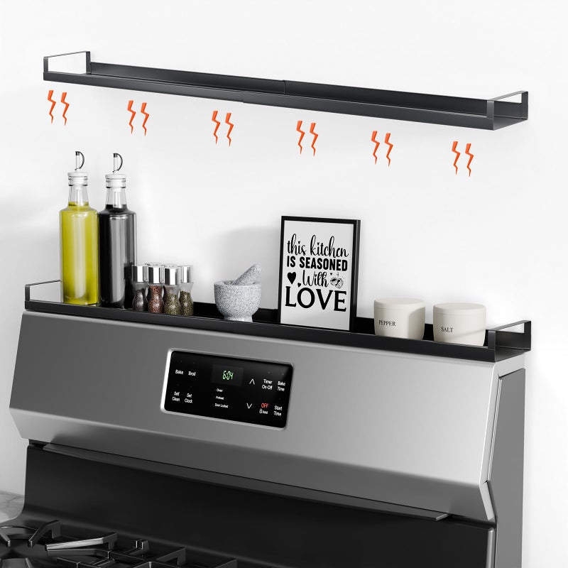 Bumusty 4X Strong Magnetic, 30" Adjustable Oven Shelf Spice Rack Over the Stove, Seasoning Organizer Kitchen Shelves, Matte Black - Image 1