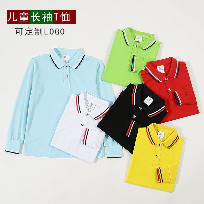 New Mercerized Siro Spinning Children'S Long-Sleeved T-Shirt Printed Logo Primary School Student Activity Clothes Performance Long-Sleeved Cultural Shirt - Image 2